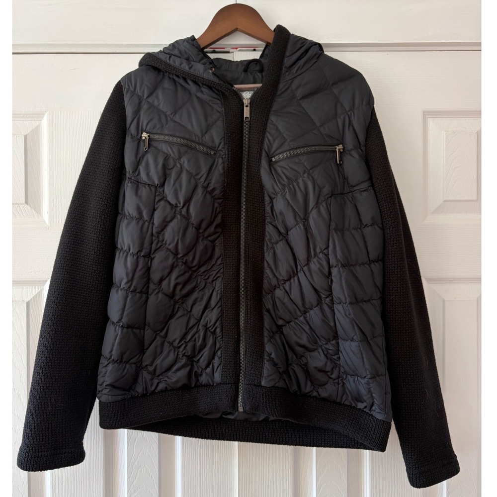 Eddie Bauer Womens XXLT Black Goose Down Quilted Hybrid Knit Sleeve Hooded Coat